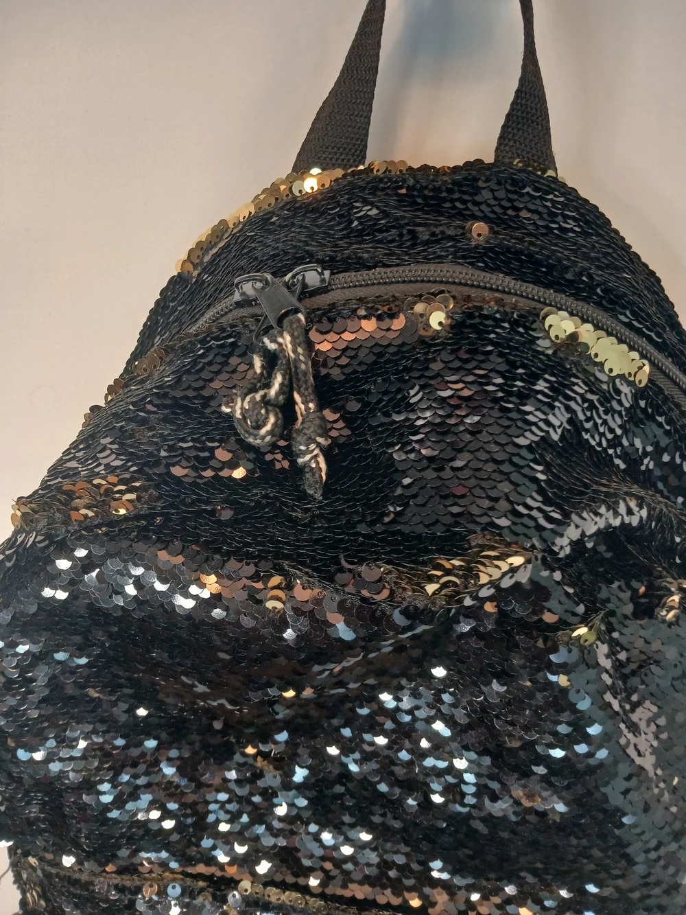 Black & Gold Reversible Sequin Zip Top Backpack NWOT